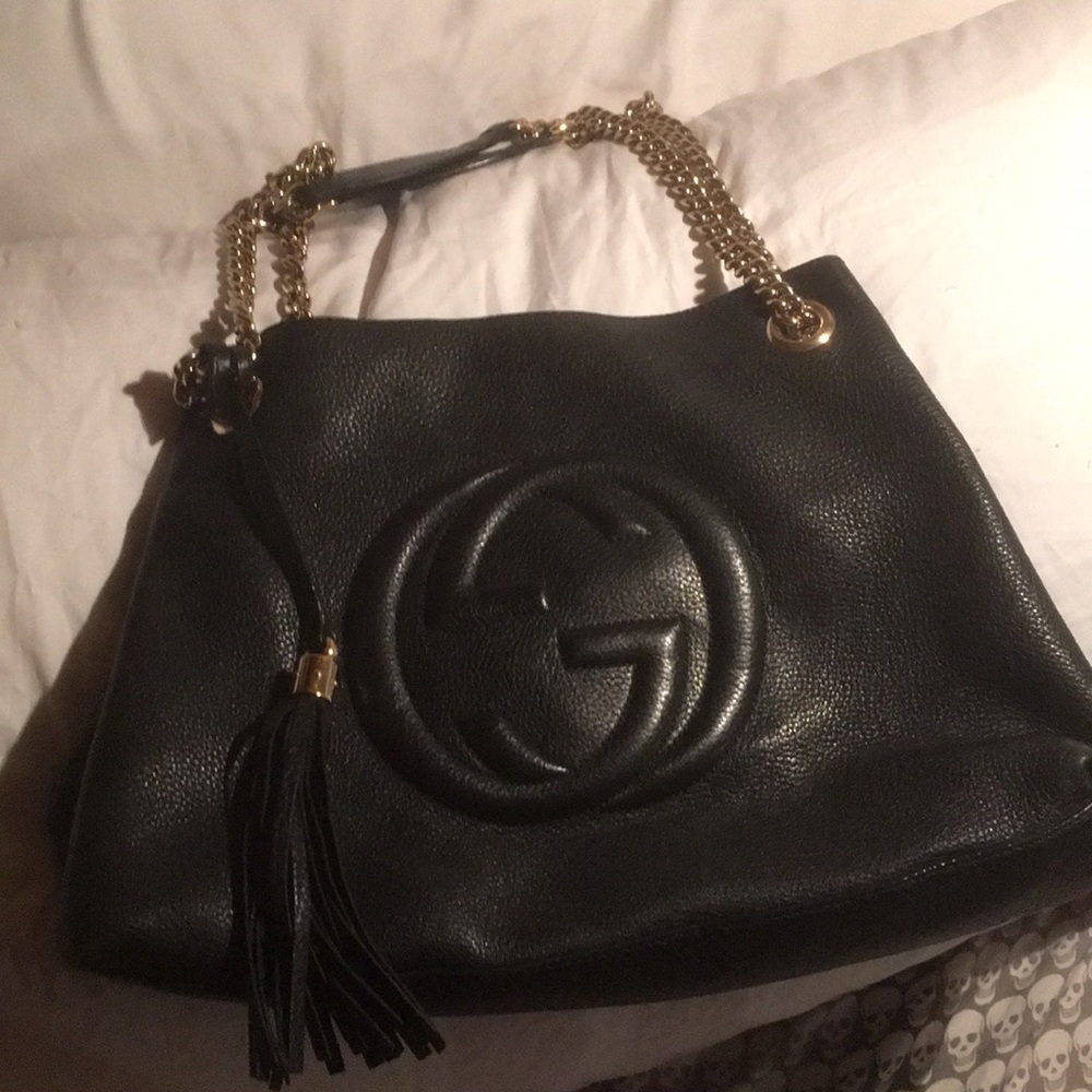 $3000 Gucci Soho Large Tassel Tote Chain Hobo
